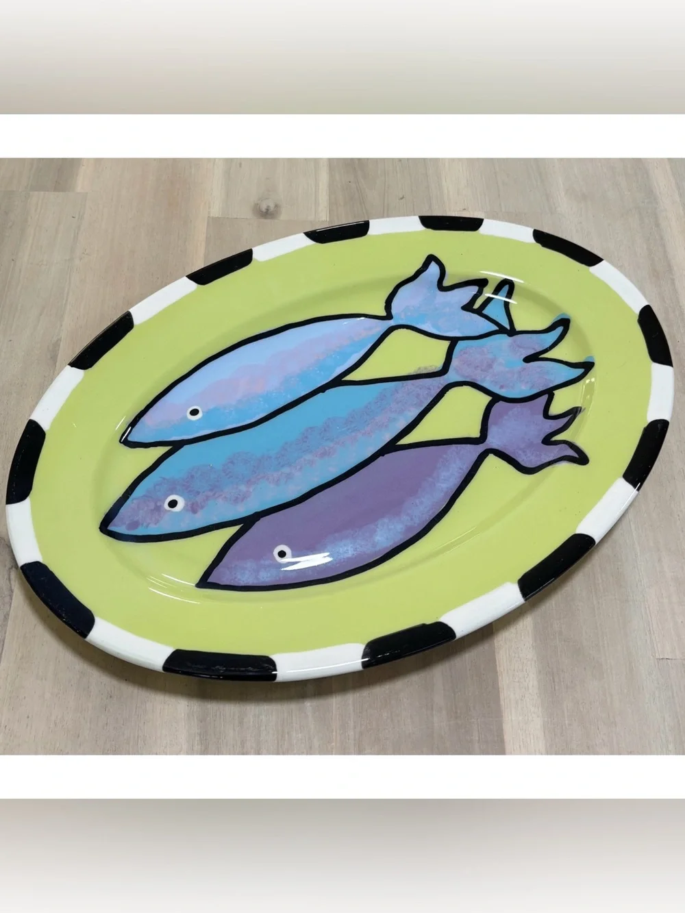 Berryware USA Hand Painted Fish Oval Platter Farmhouse Artsy Coastal Retro